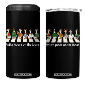Funny Christmas Goose 4 in 1 Can Cooler Tumbler Festive Goose On The Loose Xmas Meme TS10 One Size: 16 oz Black Print Your Wear