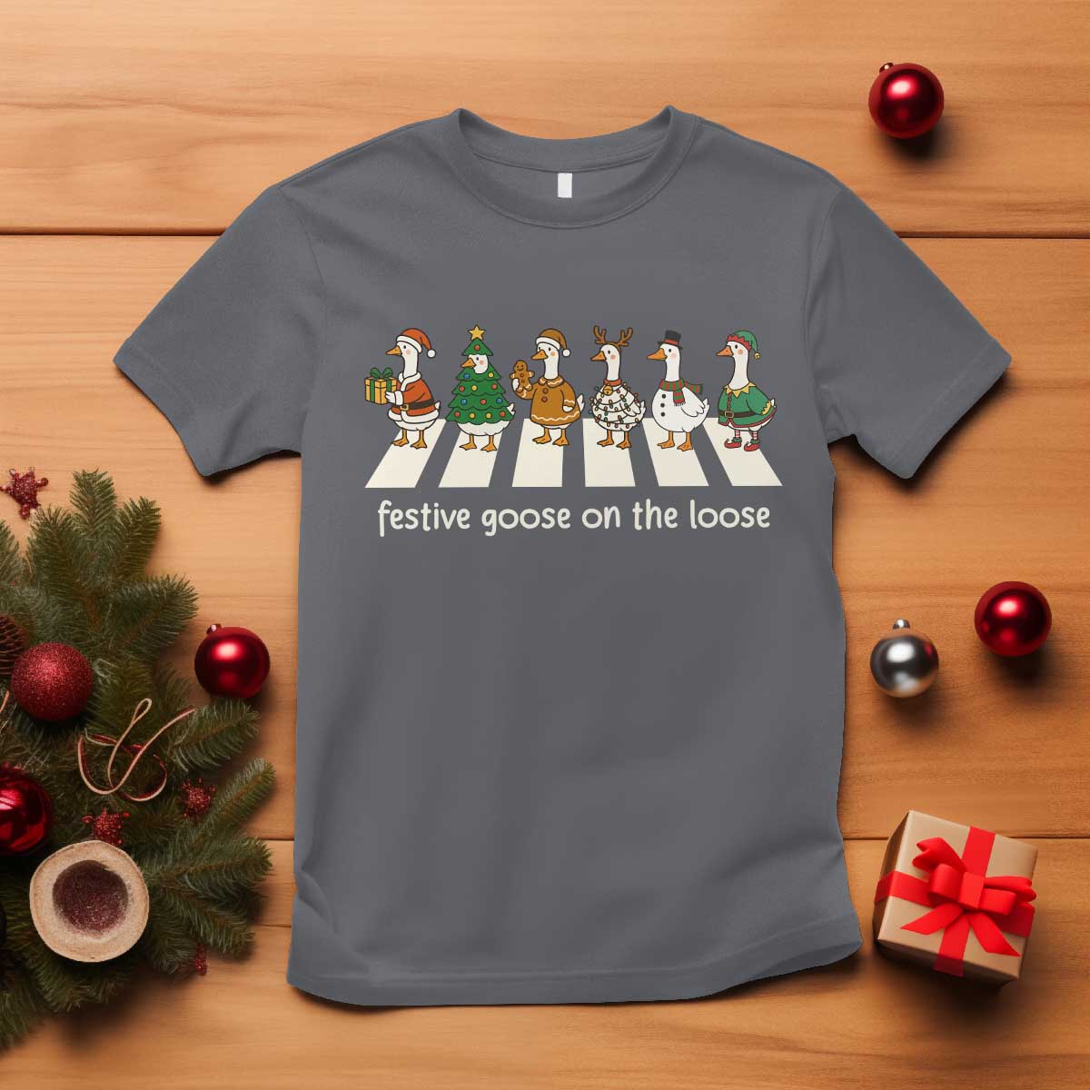 Funny Christmas Goose T Shirt Festive Goose On The Loose Xmas Meme TS10 Charcoal Print Your Wear