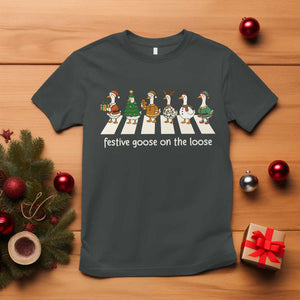 Funny Christmas Goose T Shirt Festive Goose On The Loose Xmas Meme TS10 Dark Heather Print Your Wear