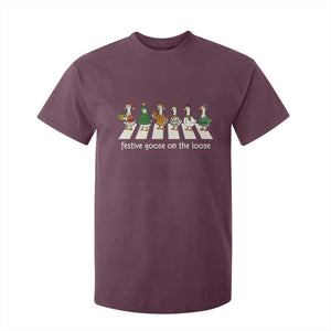 Funny Christmas Goose T Shirt For Kid Festive Goose On The Loose Xmas Meme TS10 Maroon Print Your Wear