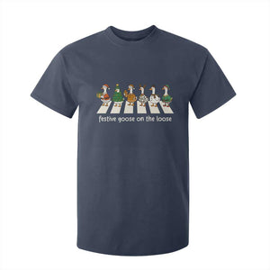 Funny Christmas Goose T Shirt For Kid Festive Goose On The Loose Xmas Meme TS10 Navy Print Your Wear
