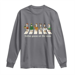 Funny Christmas Goose Long Sleeve Shirt Festive Goose On The Loose Xmas Meme TS10 Charcoal Print Your Wear