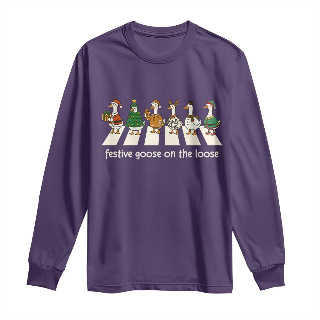 Funny Christmas Goose Long Sleeve Shirt Festive Goose On The Loose Xmas Meme TS10 Purple Print Your Wear