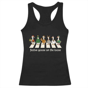 Funny Christmas Goose Racerback Tank Top Festive Goose On The Loose Xmas Meme TS10 Black Print Your Wear