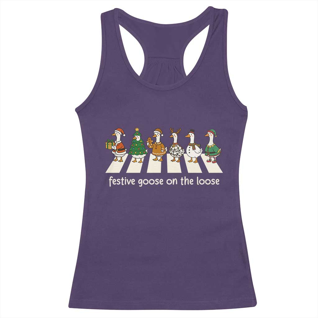 Funny Christmas Goose Racerback Tank Top Festive Goose On The Loose Xmas Meme TS10 Purple Print Your Wear
