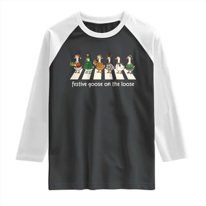 Funny Christmas Goose Raglan Shirt Festive Goose On The Loose Xmas Meme TS10 Black White Print Your Wear