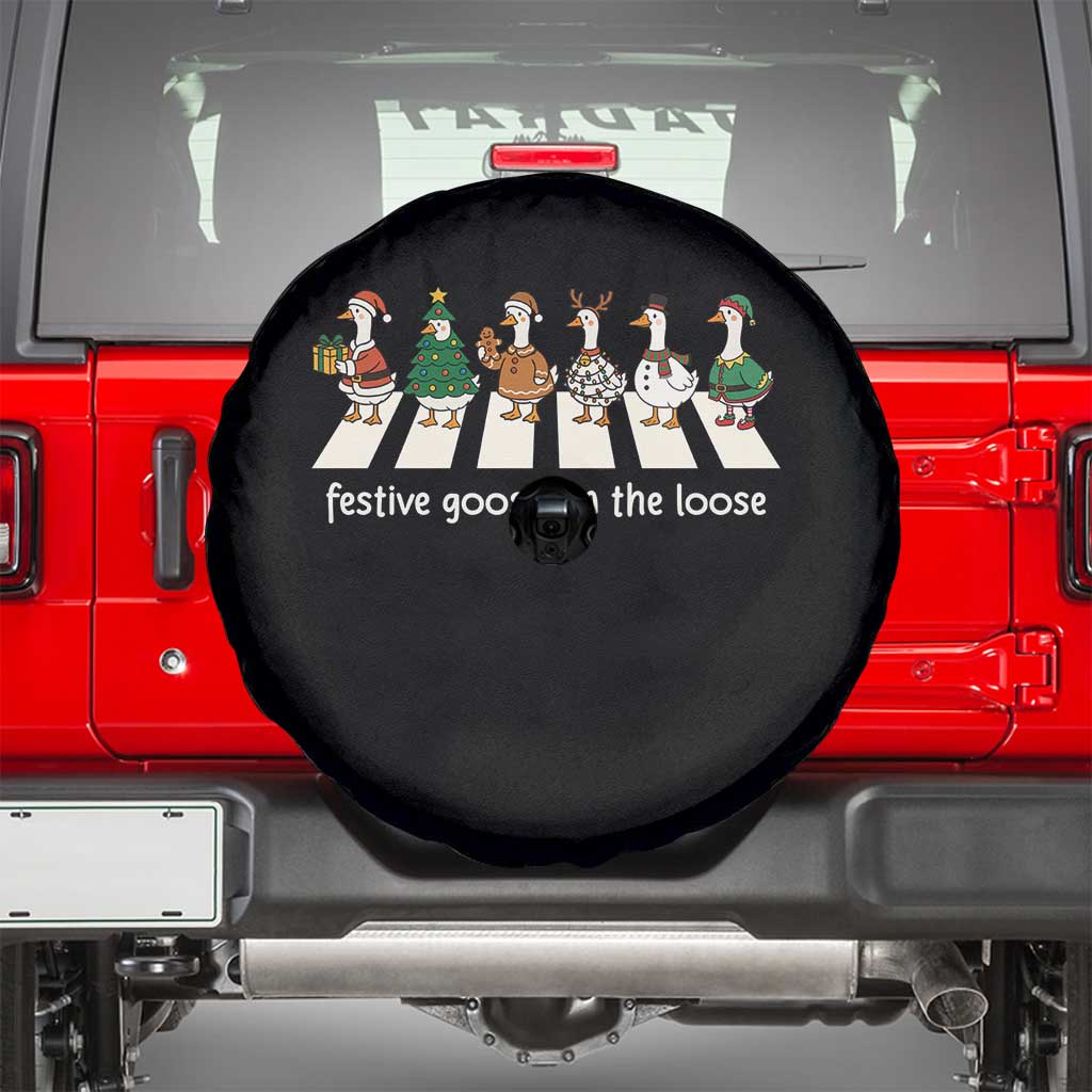 Funny Christmas Goose Spare Tire Cover Festive Goose On The Loose Xmas Meme TS10 Black Print Your Wear