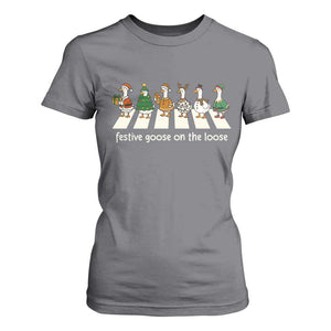 Funny Christmas Goose T Shirt For Women Festive Goose On The Loose Xmas Meme TS10 Charcoal Print Your Wear