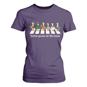 Funny Christmas Goose T Shirt For Women Festive Goose On The Loose Xmas Meme TS10 Purple Print Your Wear