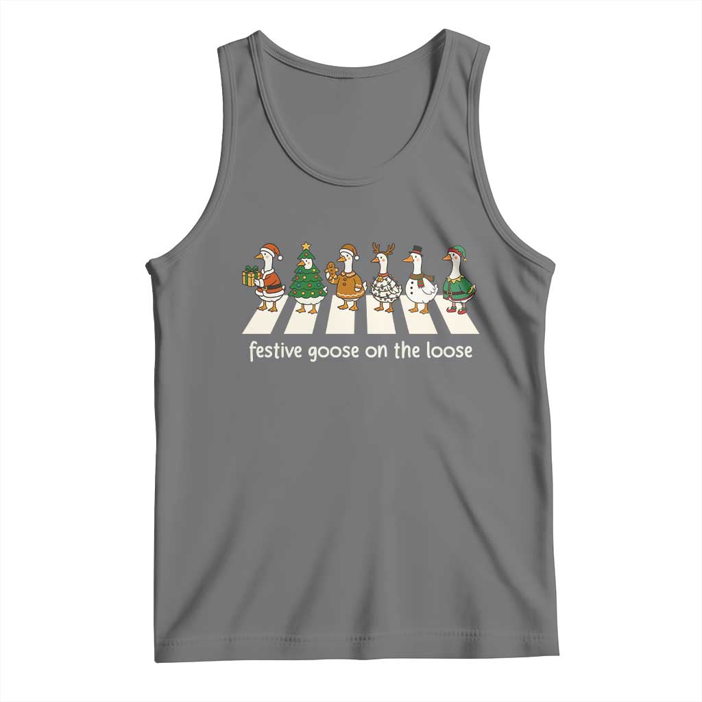 Funny Christmas Goose Tank Top Festive Goose On The Loose Xmas Meme TS10 Black Heather Print Your Wear