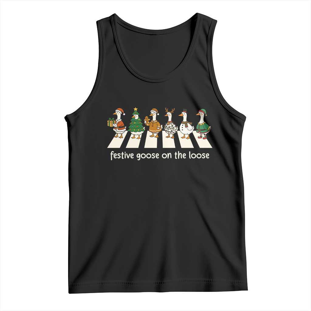 Funny Christmas Goose Tank Top Festive Goose On The Loose Xmas Meme TS10 Black Print Your Wear