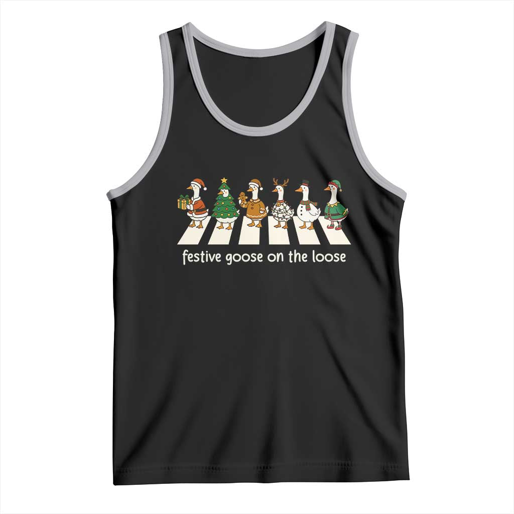 Funny Christmas Goose Tank Top Festive Goose On The Loose Xmas Meme TS10 Black Athletic Heather Print Your Wear