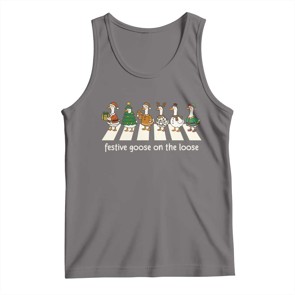 Funny Christmas Goose Tank Top Festive Goose On The Loose Xmas Meme TS10 Deep Heather Print Your Wear