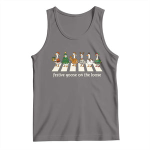 Funny Christmas Goose Tank Top Festive Goose On The Loose Xmas Meme TS10 Deep Heather Print Your Wear
