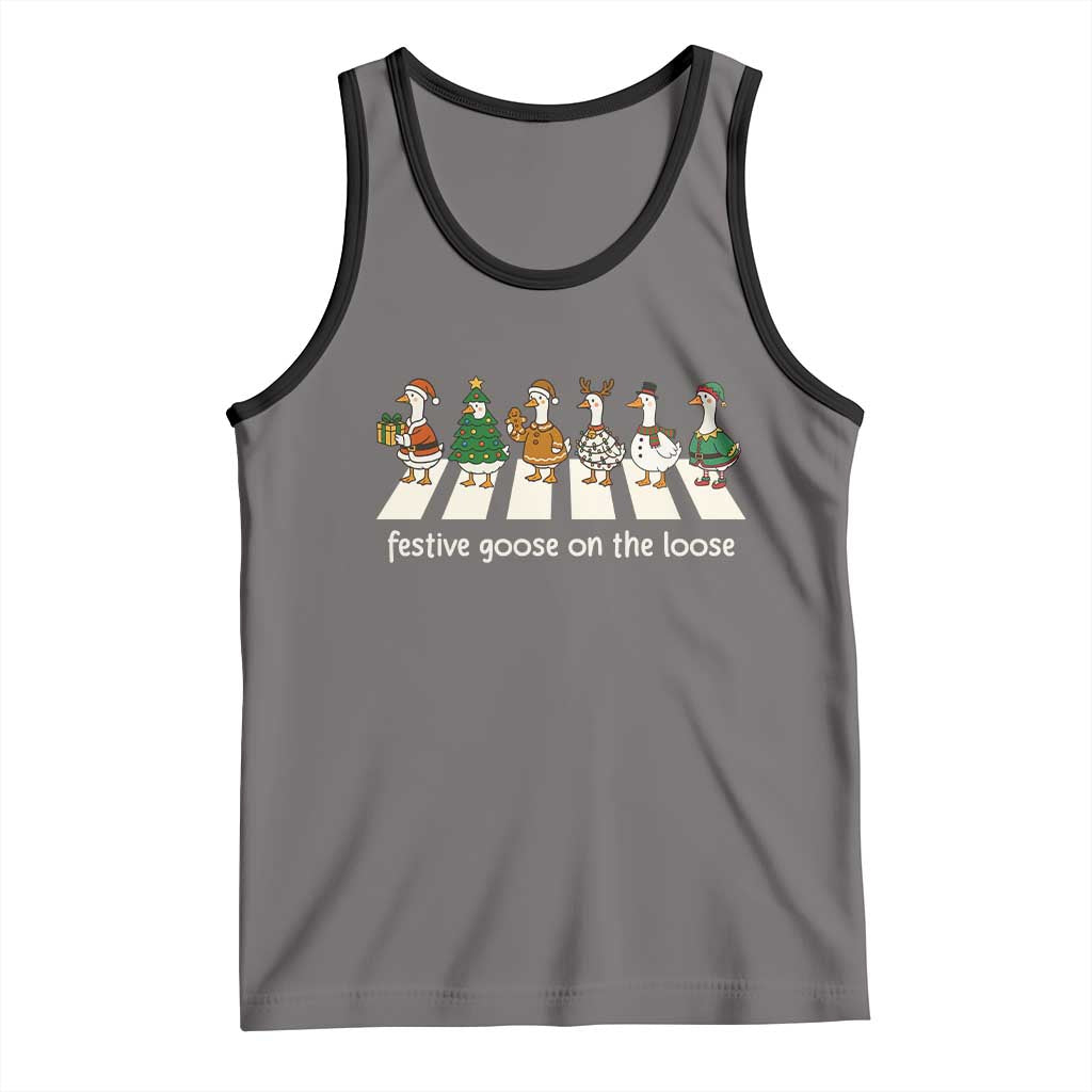 Funny Christmas Goose Tank Top Festive Goose On The Loose Xmas Meme TS10 Deep Heather Black Print Your Wear