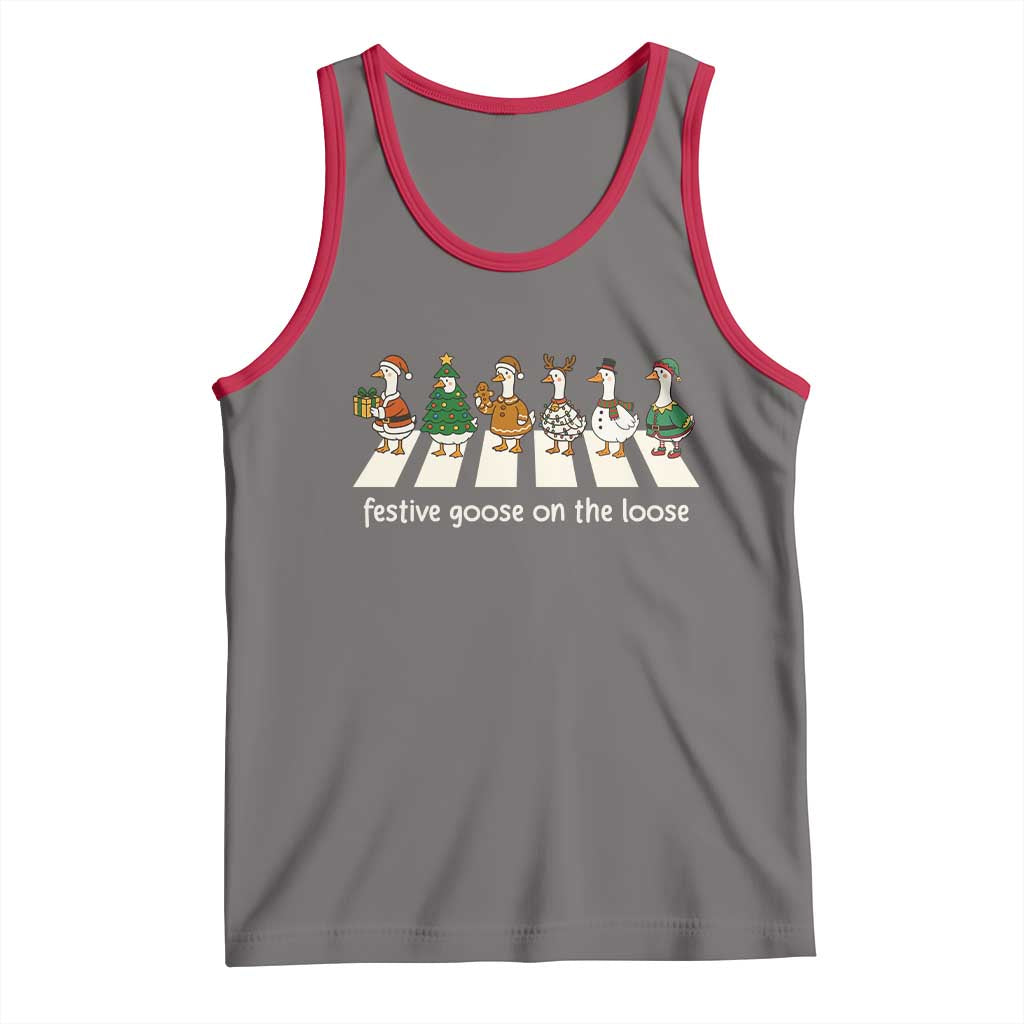 Funny Christmas Goose Tank Top Festive Goose On The Loose Xmas Meme TS10 Deep Heather Red Print Your Wear
