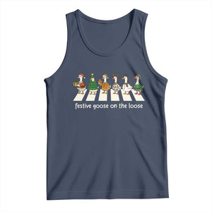 Funny Christmas Goose Tank Top Festive Goose On The Loose Xmas Meme TS10 Navy Print Your Wear