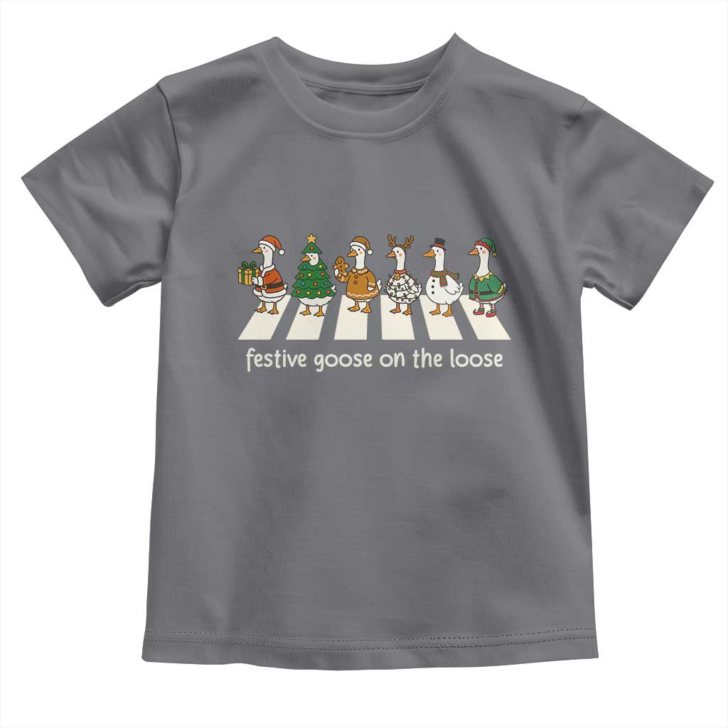Funny Christmas Goose Toddler T Shirt Festive Goose On The Loose Xmas Meme TS10 Charcoal Print Your Wear
