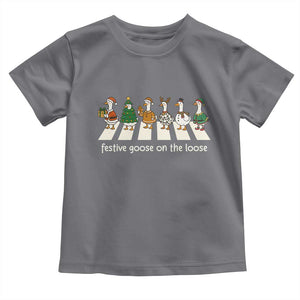Funny Christmas Goose Toddler T Shirt Festive Goose On The Loose Xmas Meme TS10 Charcoal Print Your Wear