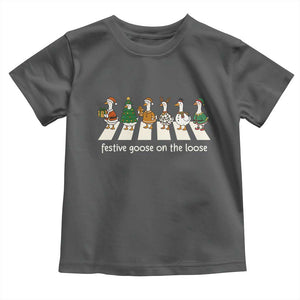 Funny Christmas Goose Toddler T Shirt Festive Goose On The Loose Xmas Meme TS10 Dark Heather Print Your Wear