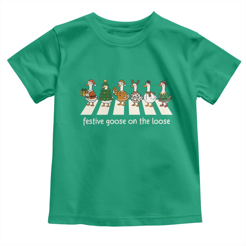 Funny Christmas Goose Toddler T Shirt Festive Goose On The Loose Xmas Meme TS10 Irish Green Print Your Wear