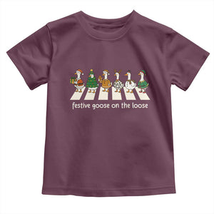 Funny Christmas Goose Toddler T Shirt Festive Goose On The Loose Xmas Meme TS10 Maroon Print Your Wear