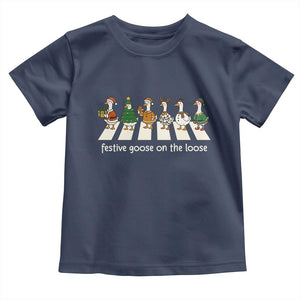 Funny Christmas Goose Toddler T Shirt Festive Goose On The Loose Xmas Meme TS10 Navy Print Your Wear