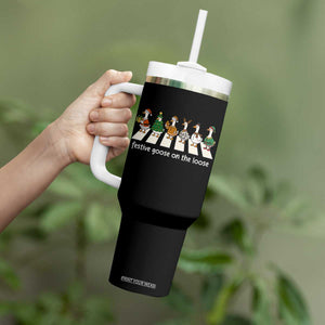 Funny Christmas Goose Tumbler With Handle Festive Goose On The Loose Xmas Meme TS10 Print Your Wear