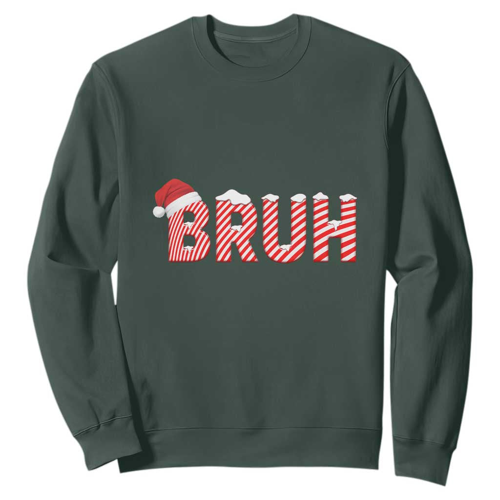 Bruh Christmas Sweatshirt Funny Saying Meme TS10 Dark Forest Green Print Your Wear