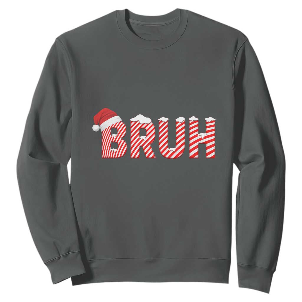Bruh Christmas Sweatshirt Funny Saying Meme TS10 Dark Heather Print Your Wear