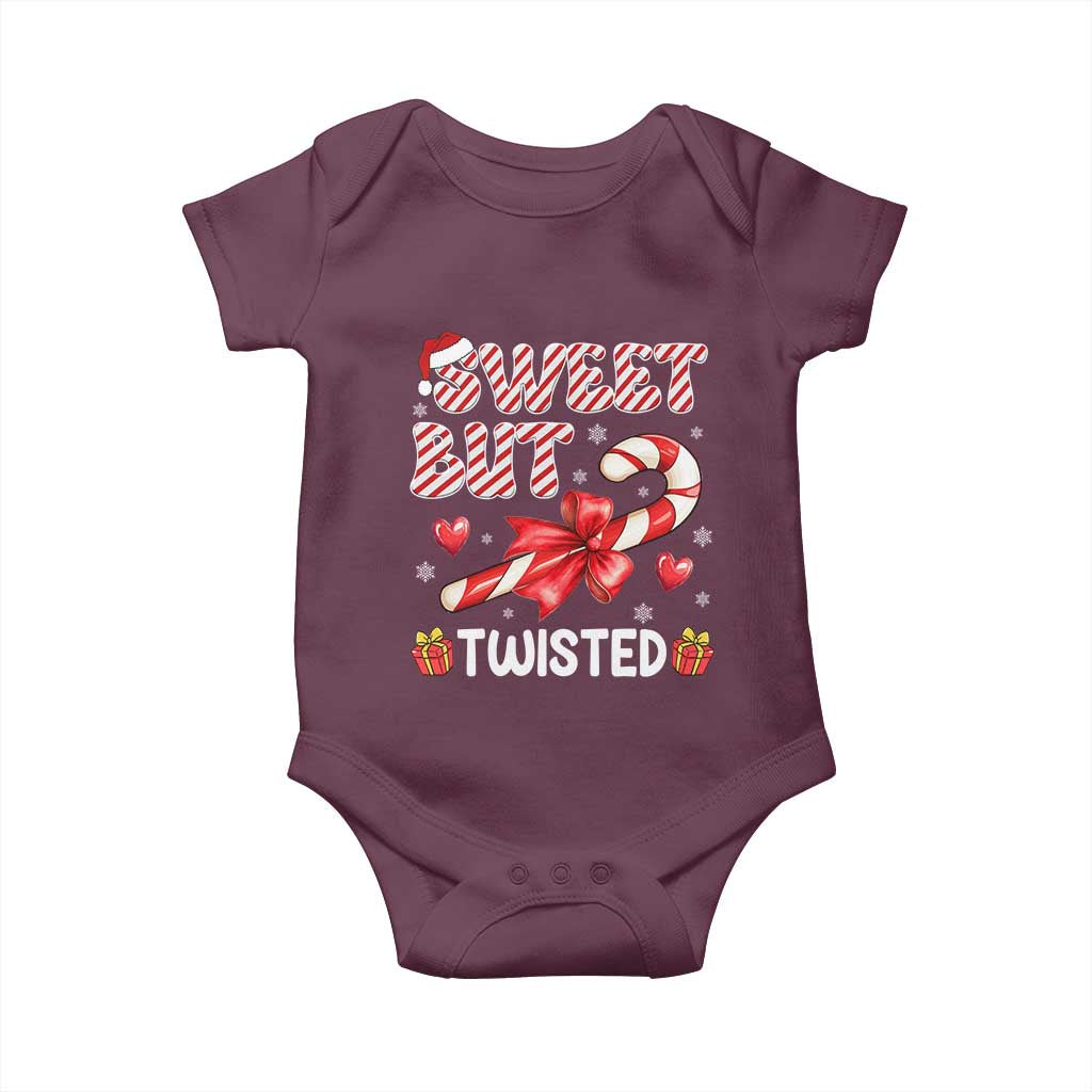 Funny Christmas Baby Onesie Sweet But Twisted Candy Cane Xmas Holiday TS10 Maroon Print Your Wear
