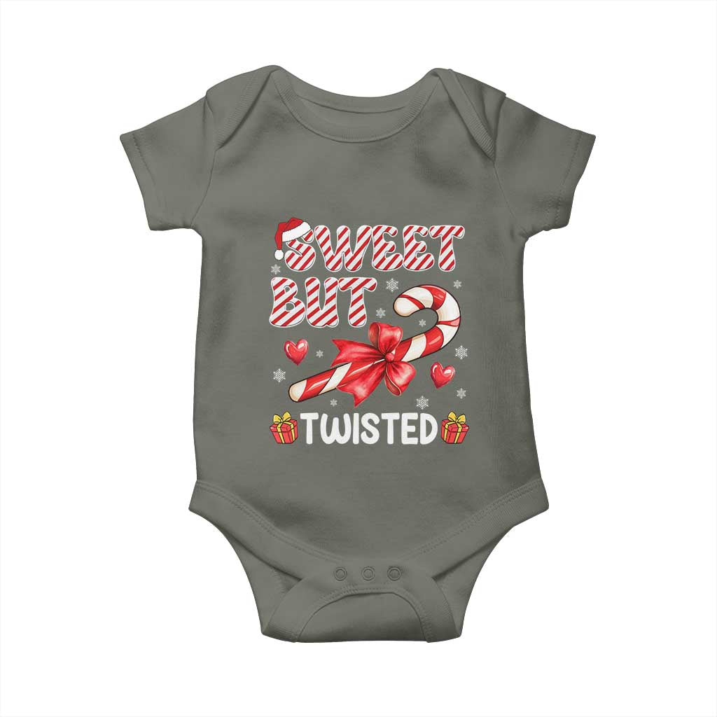 Funny Christmas Baby Onesie Sweet But Twisted Candy Cane Xmas Holiday TS10 Military Green Print Your Wear