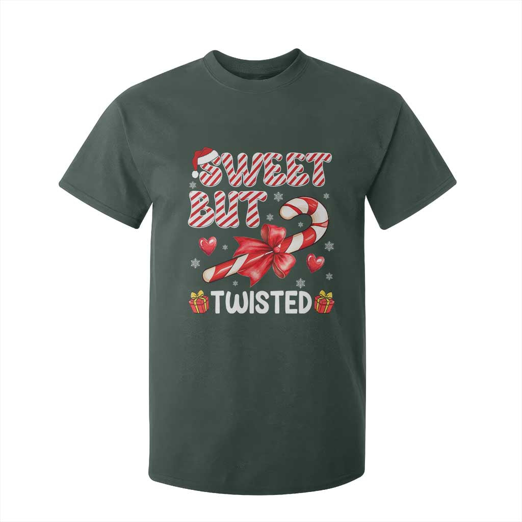 Funny Christmas T Shirt For Kid Sweet But Twisted Candy Cane Xmas Holiday TS10 Dark Forest Green Print Your Wear