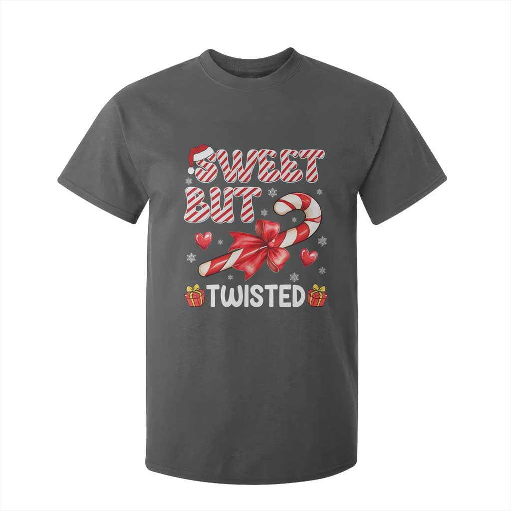 Funny Christmas T Shirt For Kid Sweet But Twisted Candy Cane Xmas Holiday TS10 Dark Heather Print Your Wear