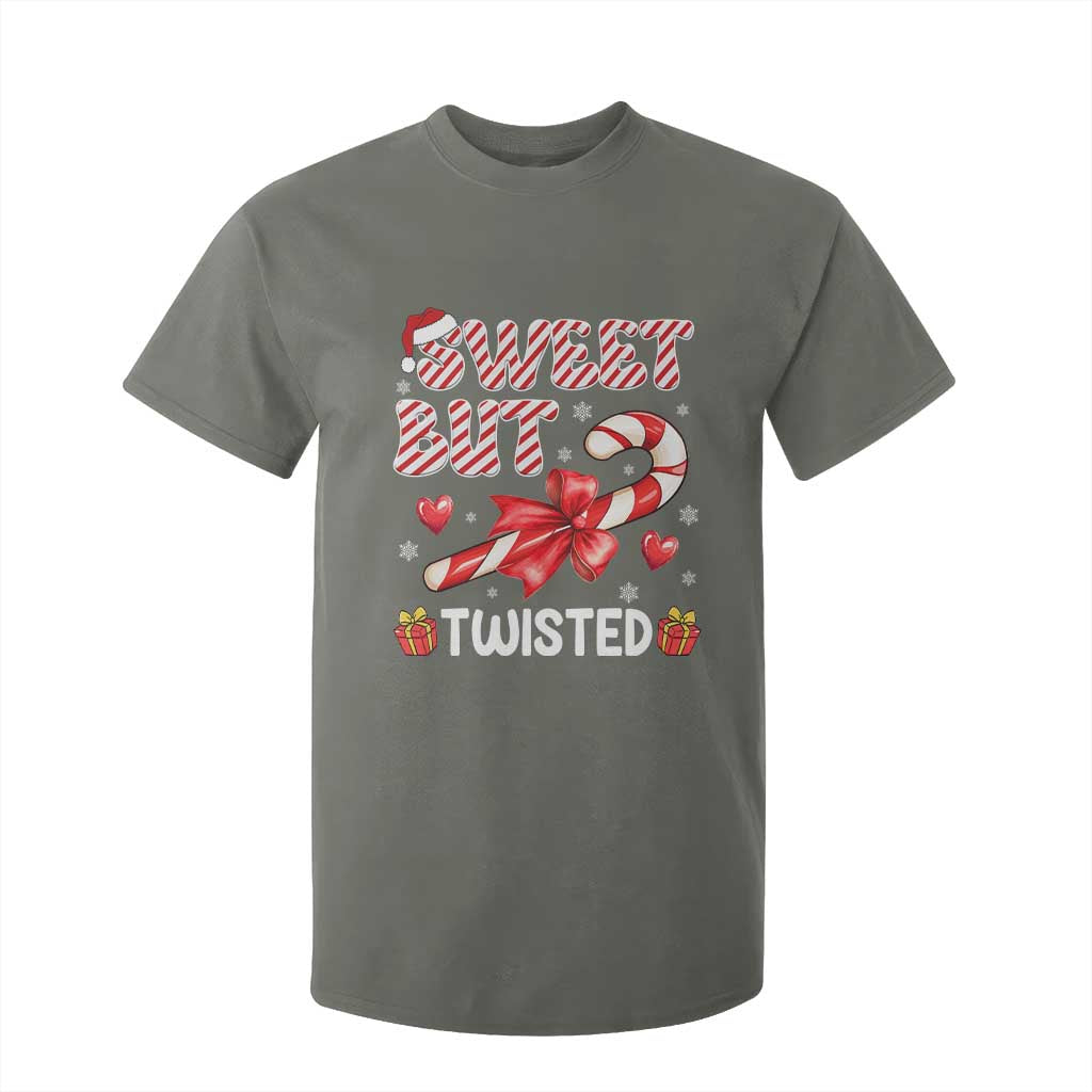 Funny Christmas T Shirt For Kid Sweet But Twisted Candy Cane Xmas Holiday TS10 Military Green Print Your Wear