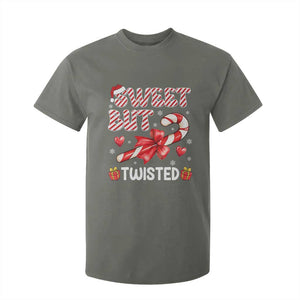 Funny Christmas T Shirt For Kid Sweet But Twisted Candy Cane Xmas Holiday TS10 Military Green Print Your Wear