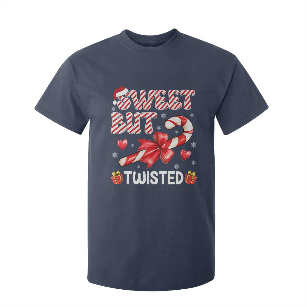 Funny Christmas T Shirt For Kid Sweet But Twisted Candy Cane Xmas Holiday TS10 Navy Print Your Wear