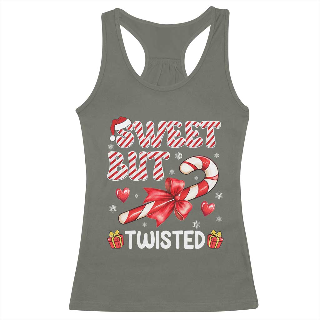 Funny Christmas Racerback Tank Top Sweet But Twisted Candy Cane Xmas Holiday TS10 Military Green Print Your Wear