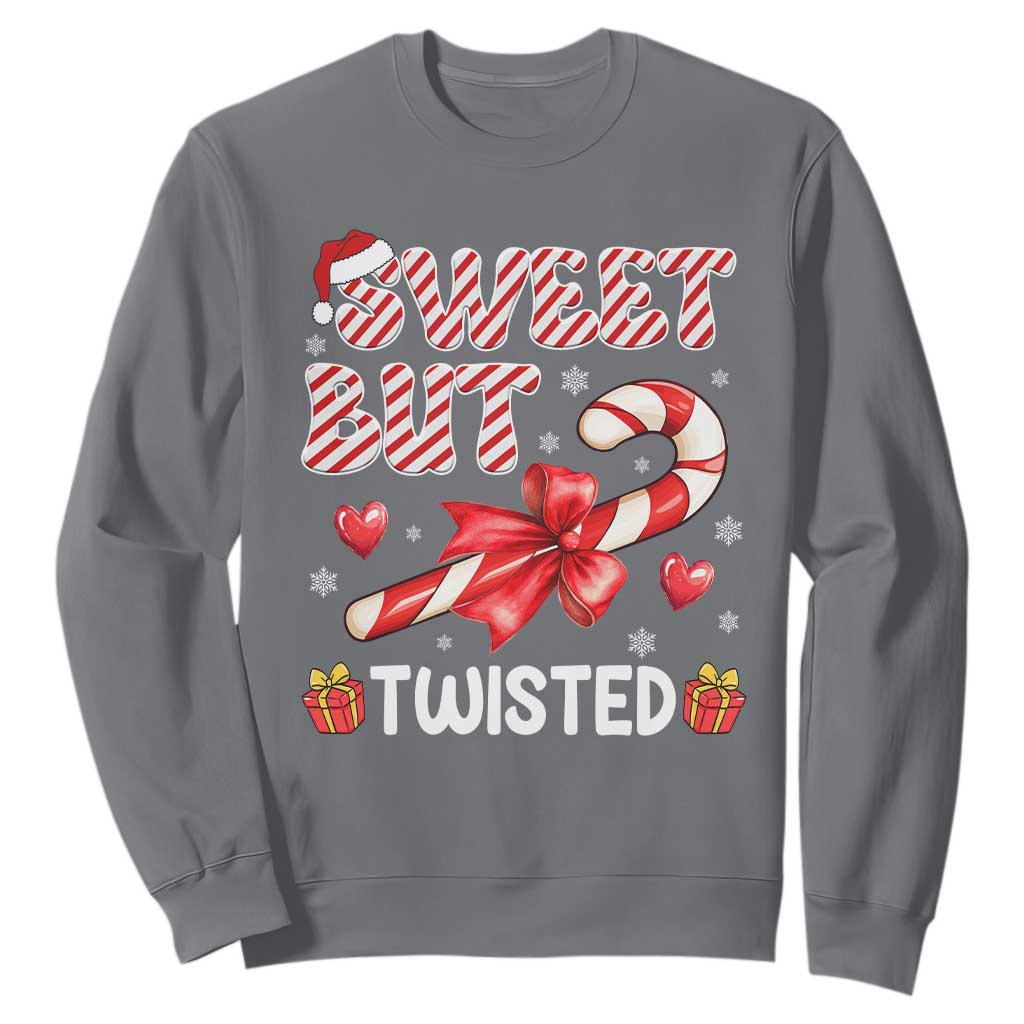 Funny Christmas Sweatshirt Sweet But Twisted Candy Cane Xmas Holiday TS10 Charcoal Print Your Wear