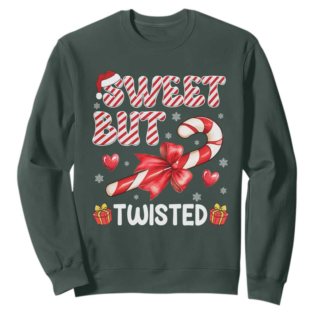 Funny Christmas Sweatshirt Sweet But Twisted Candy Cane Xmas Holiday TS10 Dark Forest Green Print Your Wear