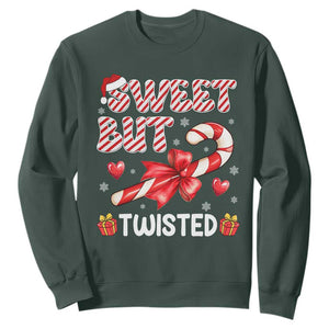 Funny Christmas Sweatshirt Sweet But Twisted Candy Cane Xmas Holiday TS10 Dark Forest Green Print Your Wear