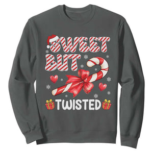 Funny Christmas Sweatshirt Sweet But Twisted Candy Cane Xmas Holiday TS10 Dark Heather Print Your Wear
