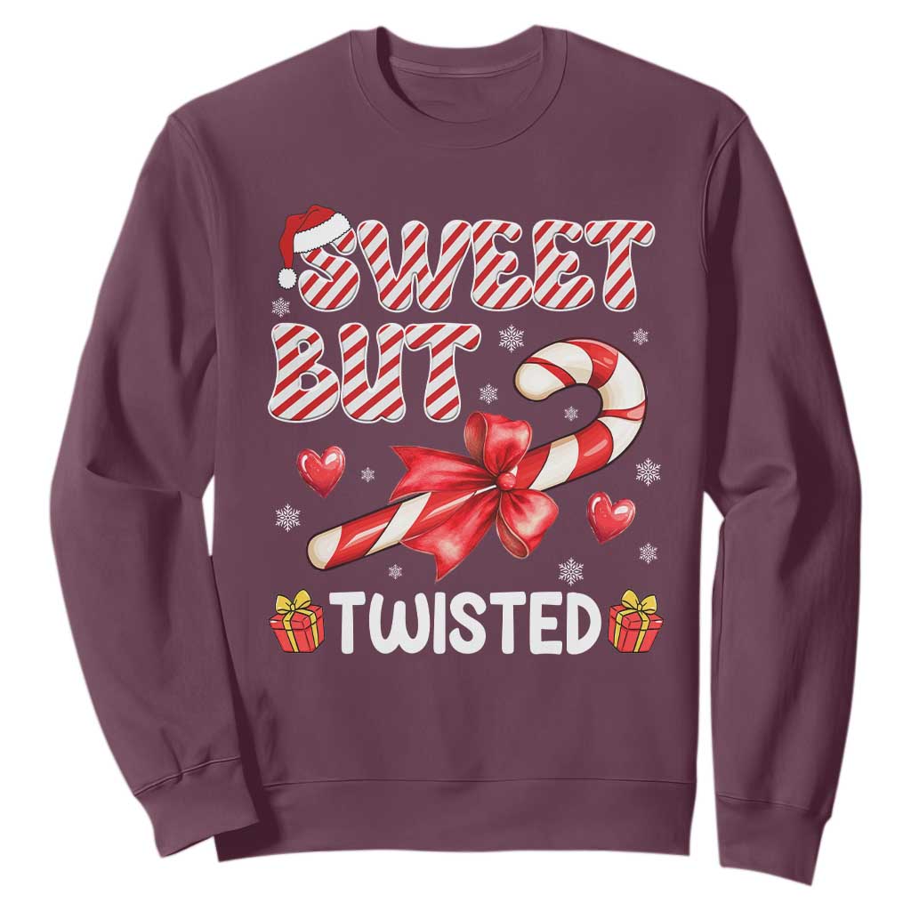 Funny Christmas Sweatshirt Sweet But Twisted Candy Cane Xmas Holiday TS10 Maroon Print Your Wear