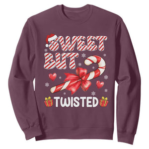 Funny Christmas Sweatshirt Sweet But Twisted Candy Cane Xmas Holiday TS10 Maroon Print Your Wear