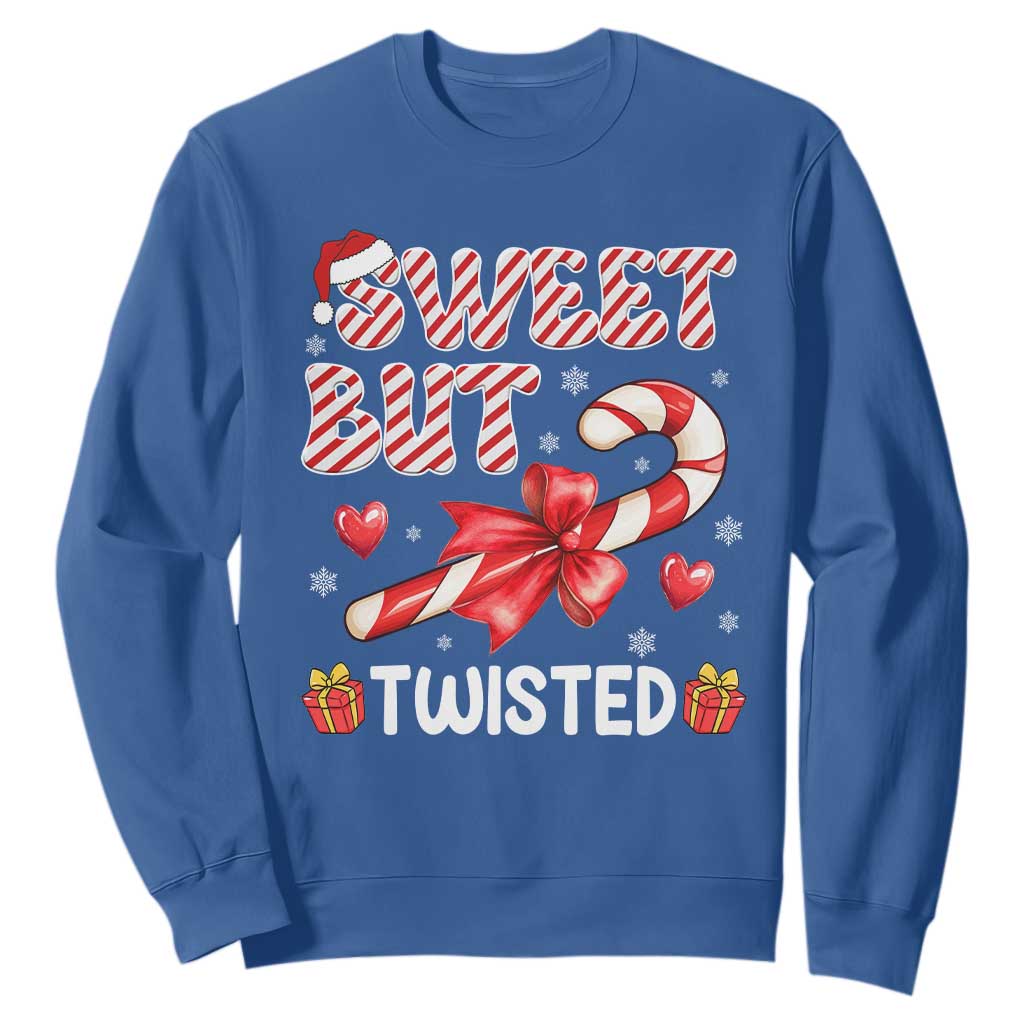Funny Christmas Sweatshirt Sweet But Twisted Candy Cane Xmas Holiday TS10 Royal Blue Print Your Wear