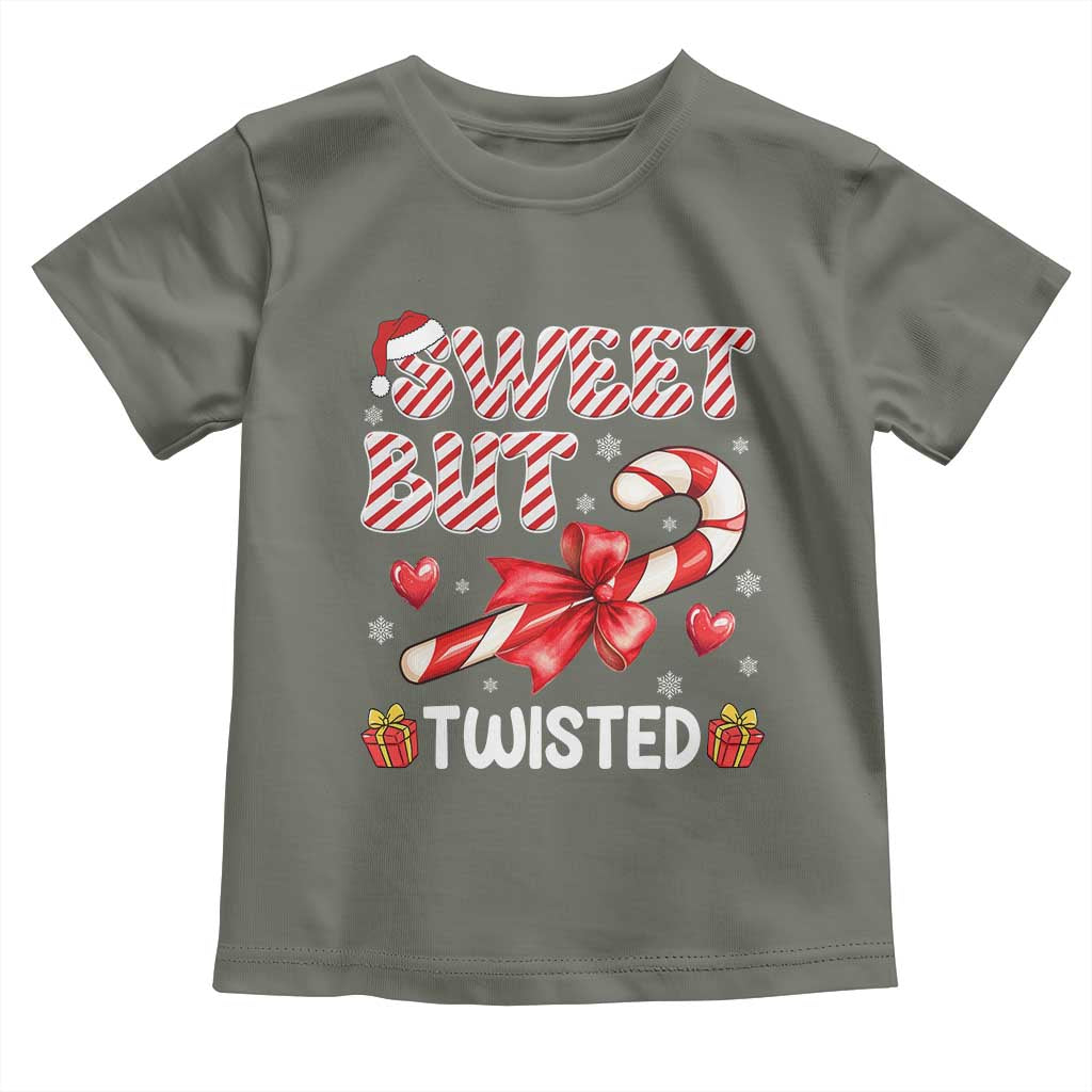 Funny Christmas Toddler T Shirt Sweet But Twisted Candy Cane Xmas Holiday TS10 Military Green Print Your Wear