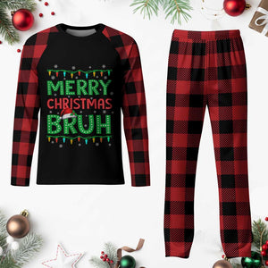 Merry Xmas Bruh Plaid Pajama Set Meme Funny Saying Bro Greeting TS10 Buffalo Plaid Print Your Wear