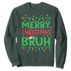 Merry Christmas Bruh Sweatshirt Meme Funny Saying Bro Greeting TS10 Dark Forest Green Print Your Wear