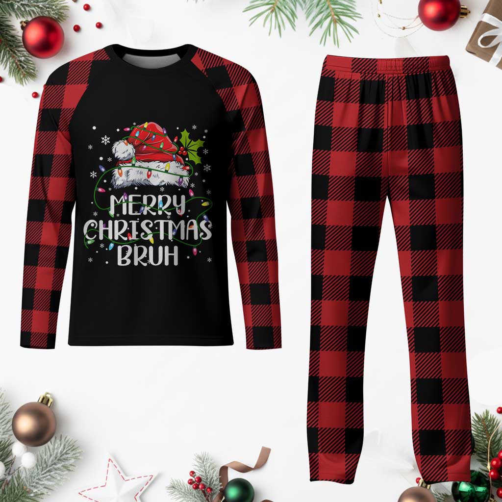 Merry Xmas Bruh Plaid Pajama Set Funny Saying Santa Claus Christmas Lights Pajama TS10 Buffalo Plaid Print Your Wear
