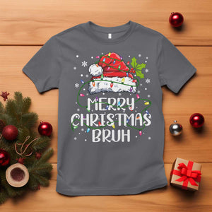 Merry Christmas Bruh T Shirt Funny Saying Santa Claus Christmas Lights Pajama TS10 Charcoal Print Your Wear